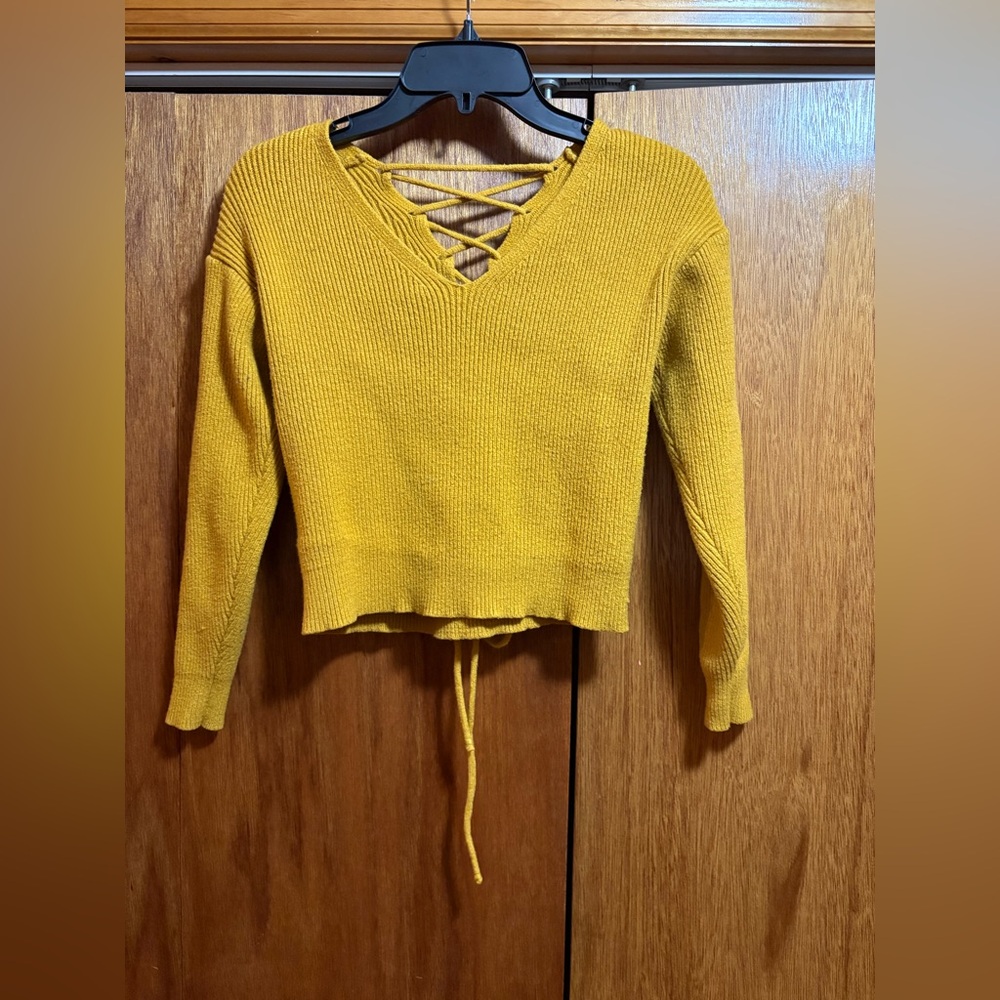 Zaful Yellow Lace Up Long Sleeve Top